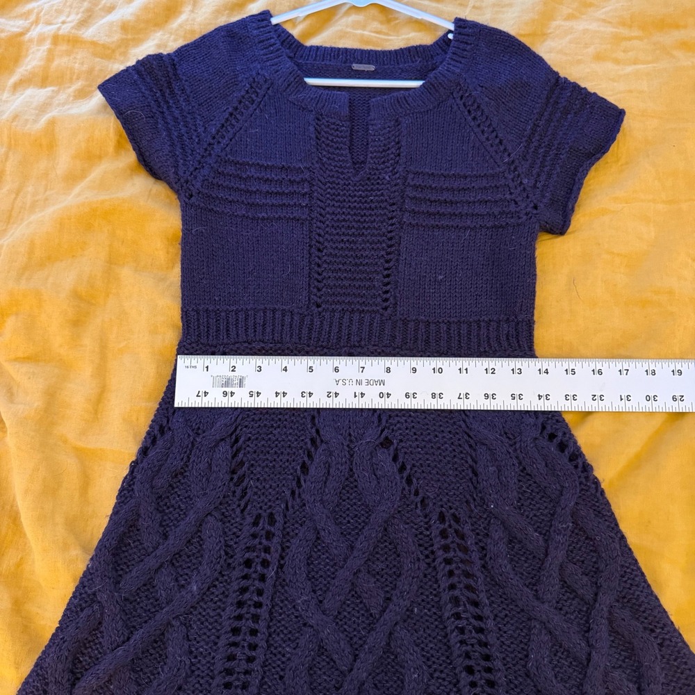 Free People Women Purple Cable Knit Wool Blend Short Sleeve Mini Dress Fit Flare - Picture 7 of 7
